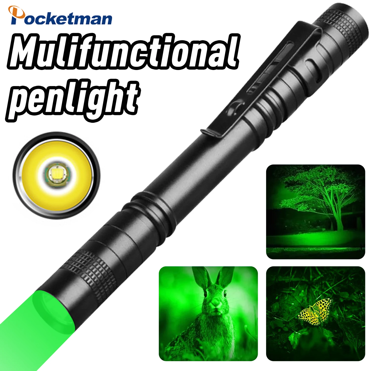 Green Light Outdoor Flashlight Aluminum Alloy Pen Flashlights Green Light Portable for Outdoor Adventure Night Observing Fishing