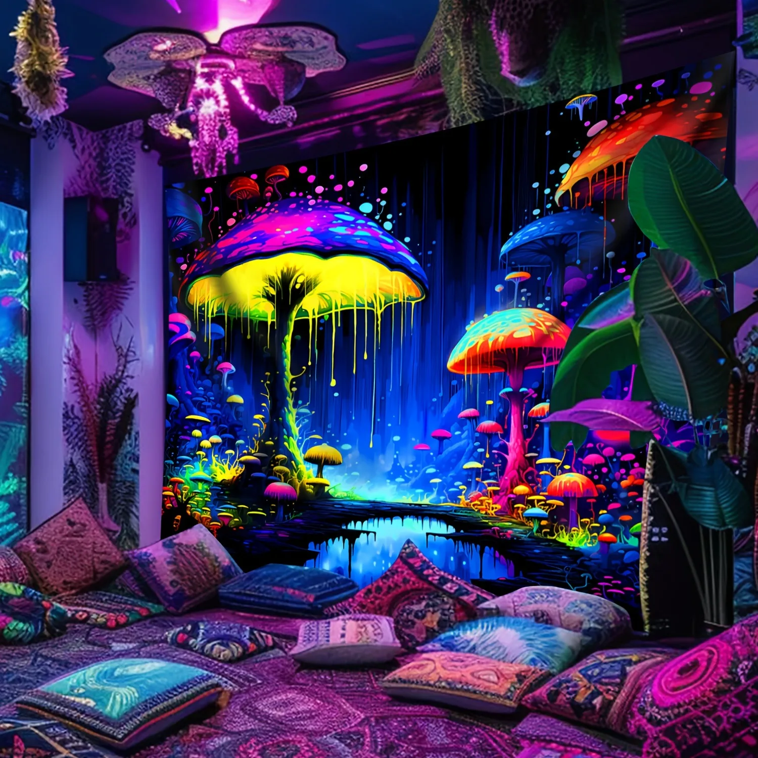 Psychedelic Art Fluorescent Tapestry Light Up Your Space with ColorUV tapestry wall hanging bedroom home party decoration