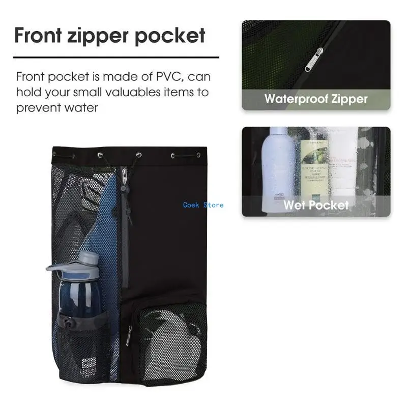

11UE Swim Bag Mesh Drawstring Backpack with Wet Pocket Suitable for Swimming, Gym, and Workout Gear, Sports, Holidays, School