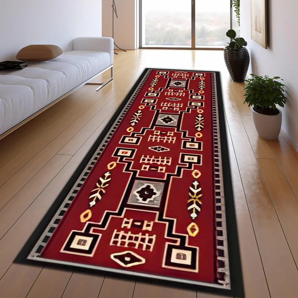 Aztec Hallway Runner Rug Turkish Moroccan Design, Ethnic Pattern Soft Hallway Rug Kitchen Room Art Strip Rug Floor Mat