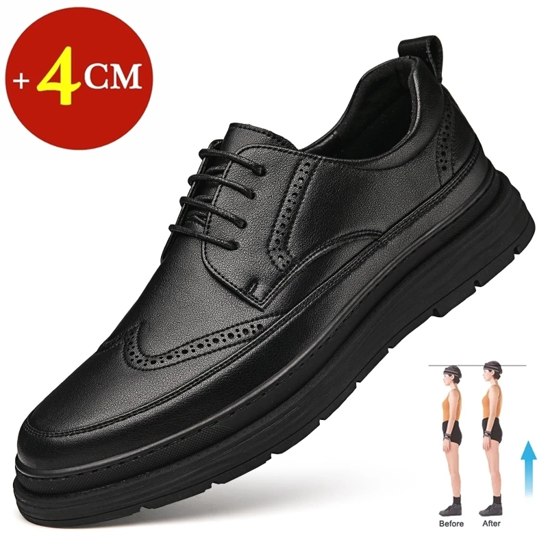 

Man Genuine Leather Lace Up Derby Elevator Shoes Chunky Brogues Retro Platform Oxford Shoes for Men Height Increasing Footwear