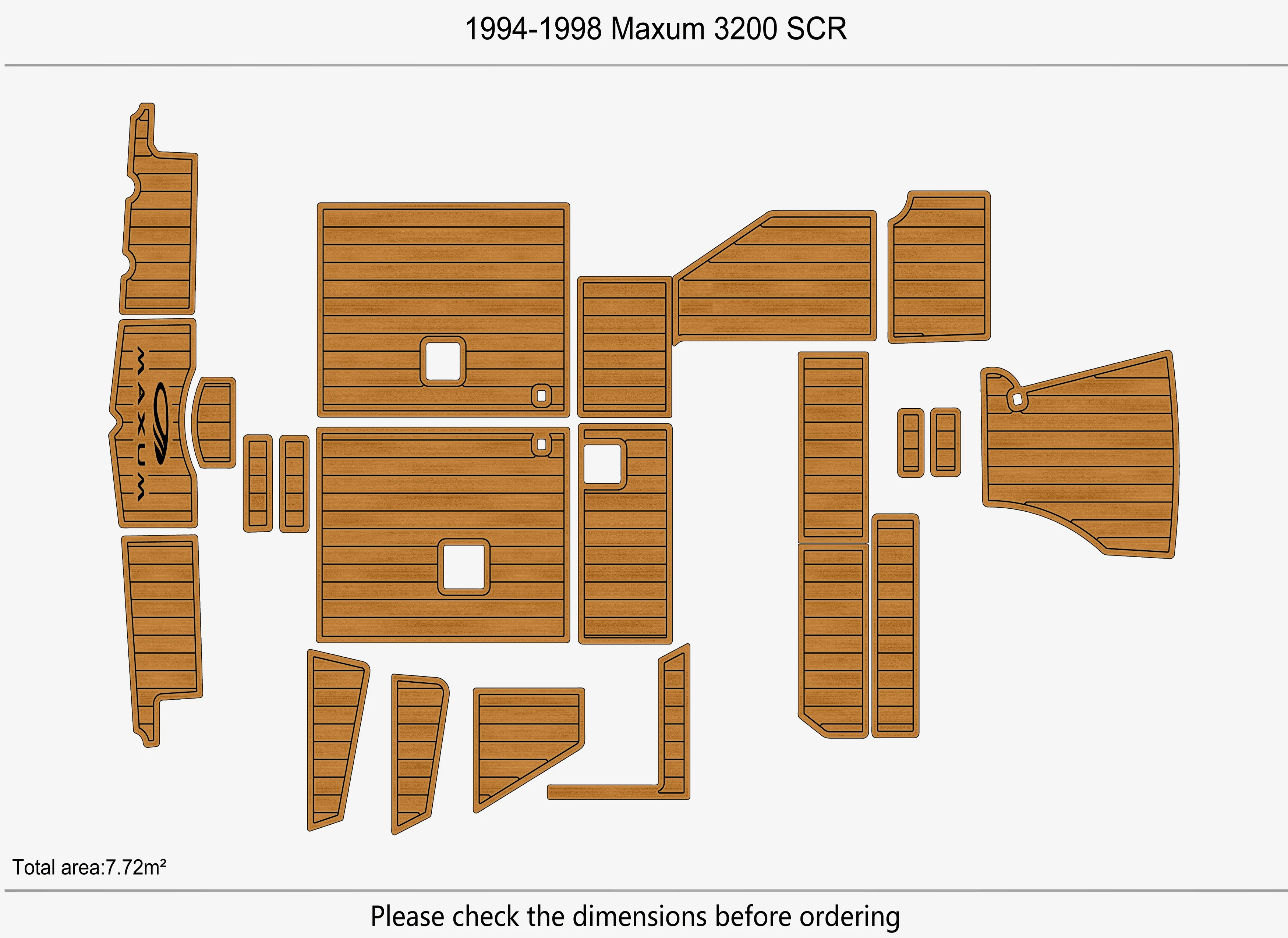 Marine Faux Teak EVA Non-Slip Mat - 1994-1998 Maxum 3200 SCR Self-Adhesive 1/4