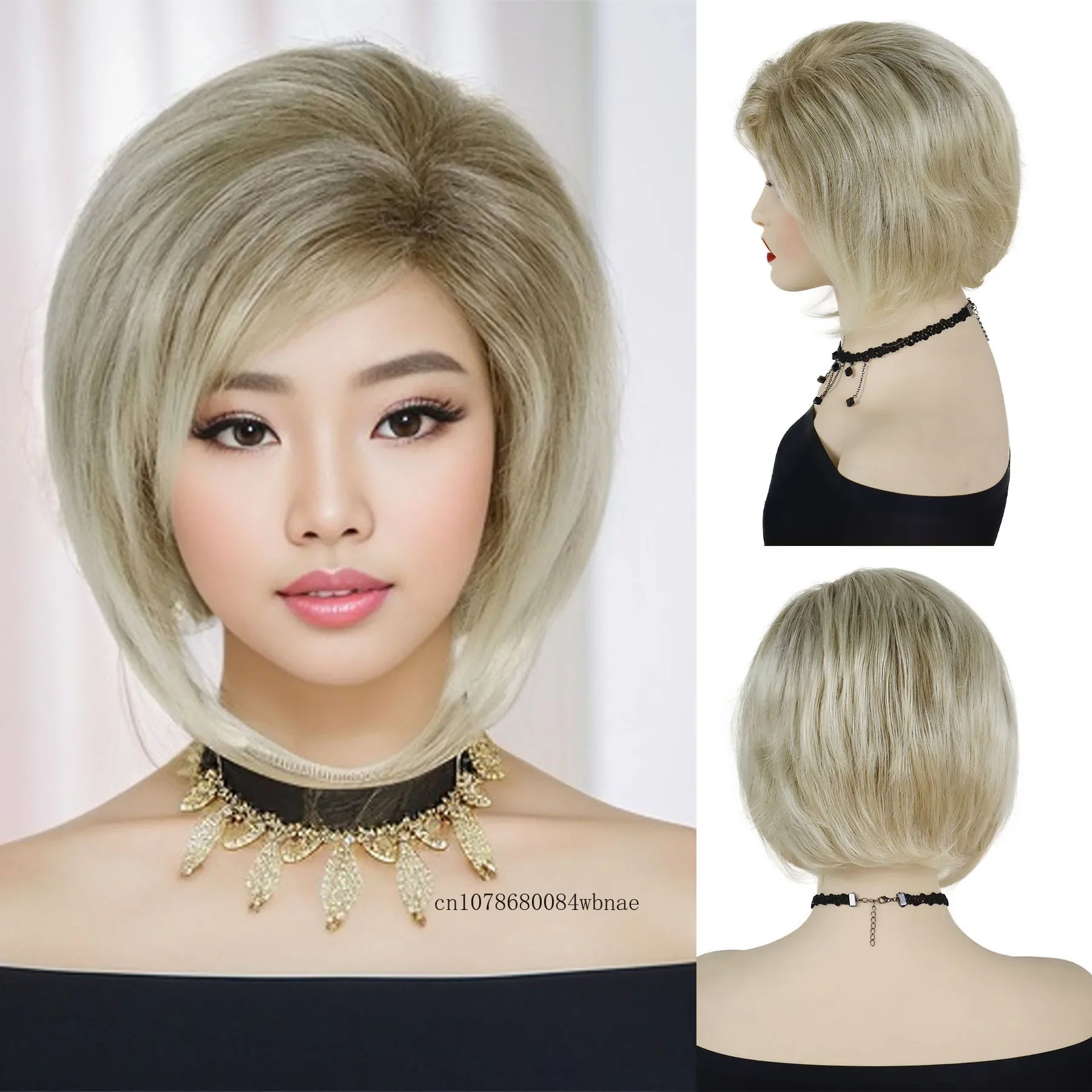 Fashion Women's Synthetic Cute Bob Wig for Women Short Straight Light Blonde Hair Wigs with Bangs Fancy Dress Party Daily Use