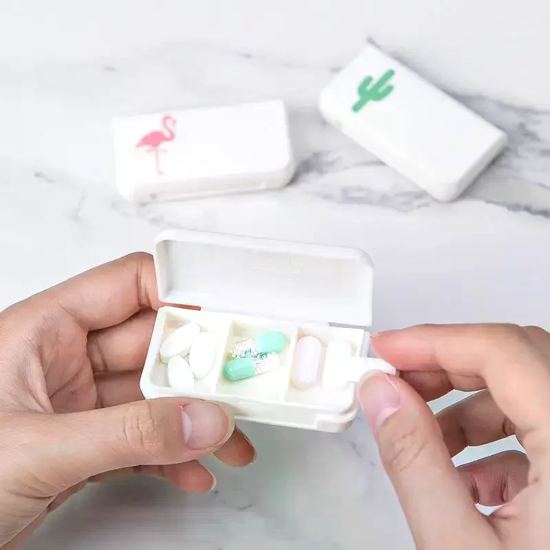 Portable Pill Box With 3 Compartments Cute Pattern Sealed Lid Perfect For Travel Outdoor Daily Medicine Use