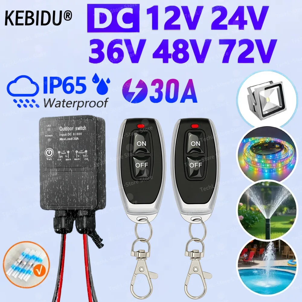 433Mhz DC 12V 24V 36V 72V 80V RF 무선 리모컨 스위치 방수 30A 릴레이 야외 조명 제어용 물 펌프 팬