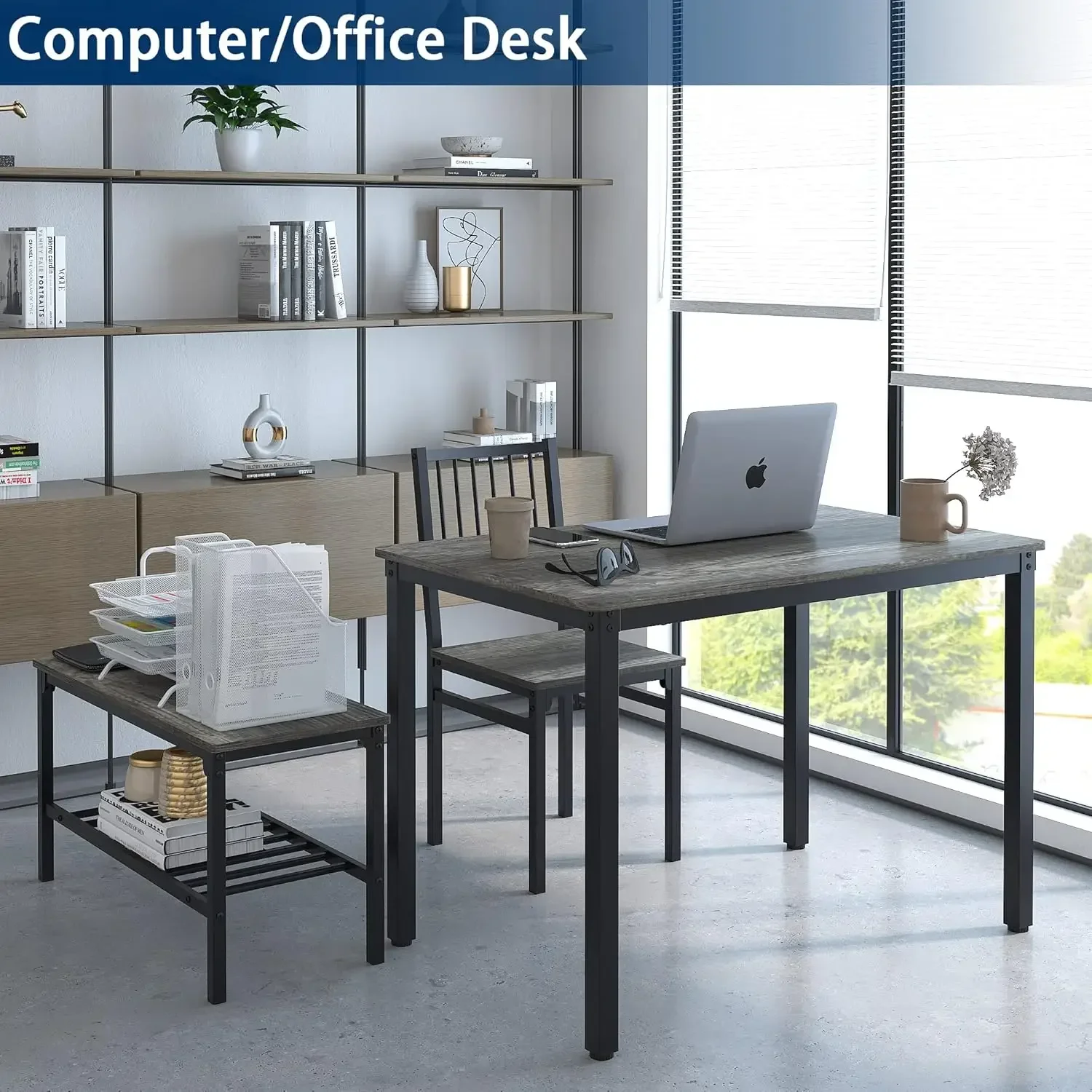 Dining Table Set for 4/Computer Desk,Kitchen Table W/ 2 Chairs and A Bench,Table & Chairs Dining Set 4 Piece Set for Dining Room