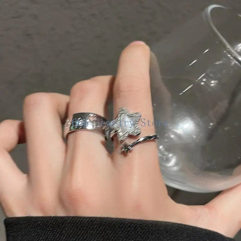 F2TD Five-Pointed Stars Finger Rings Jewelry Adjustable Punk Finger Rings Gift