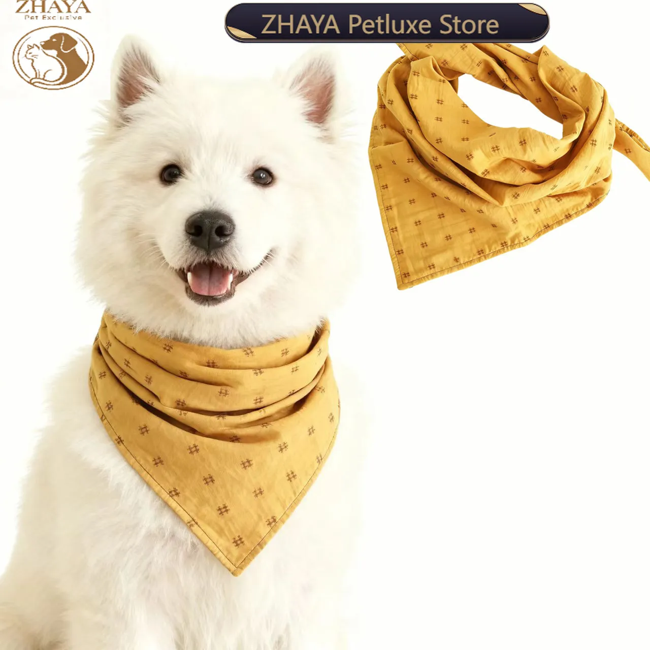 Dog Reversible Bib Scarf Mustard Yellow Contrast Color Neck Warmer for Bichon Westie Golden Retriever Labrador