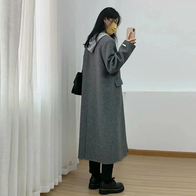 High end Gray double-sided woolen coat women's 2025 Autumn Winter New Temperament Double row button Woolen Coats Long Overcoat