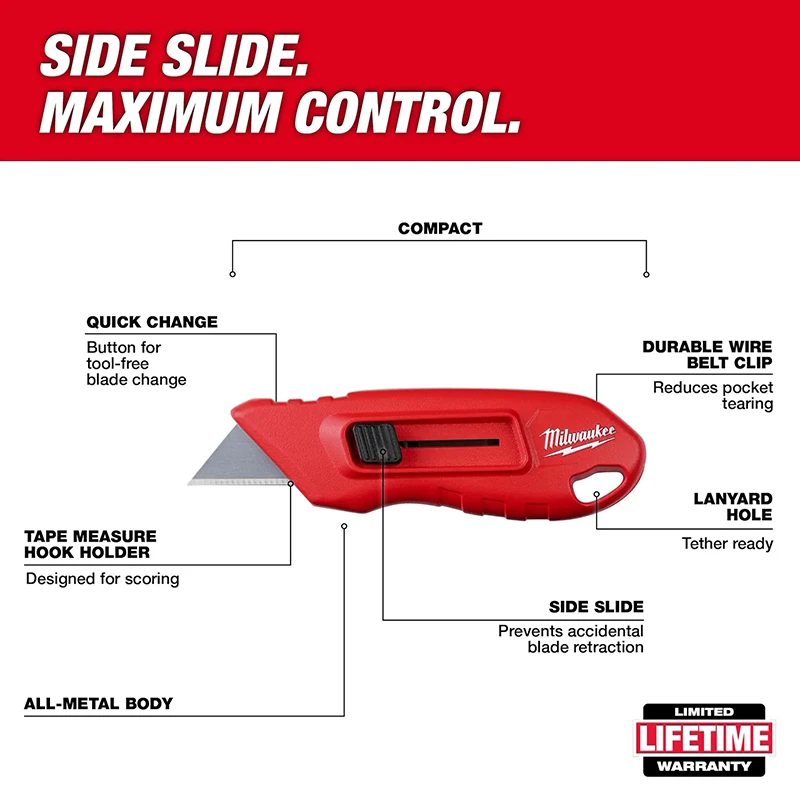 Milwaukee 4932492379/48-22-1516 Compact Side Slide All-Metal Utility Knife Quick Change Blade