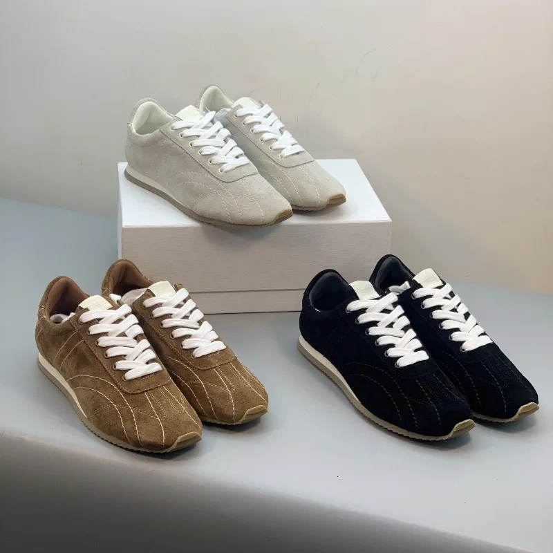 2026 New Women's Genuine Leather Germany Trainers Vintage Thick Sole Lace-up Sneakers Casual Athletic Shoes