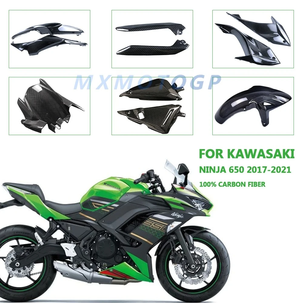

For Kawasaki Ninja 650 2017 2018 2019 2020 2021 100% Carbon Fiber Front Rear Fender Side Panels Fairings Motorcycle Accessories