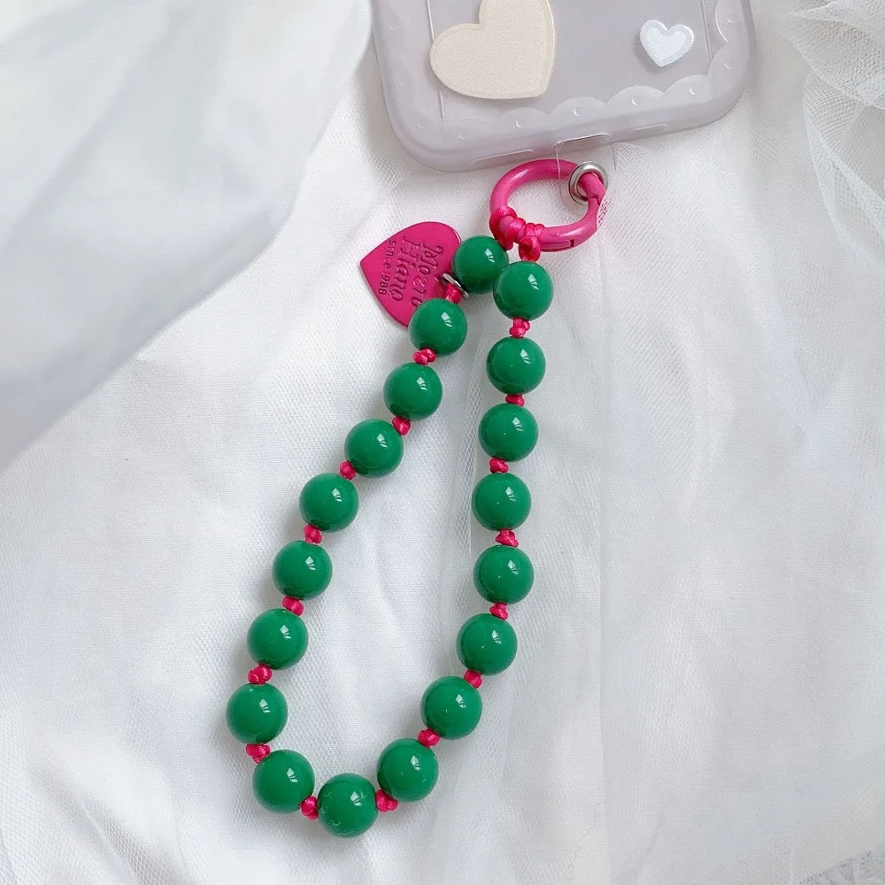 Korean Cute Love Heart Beaded Colorful Sweet Phone Bracelet For iPhone Women Accessories Anti-Lost Chain Lanyard Hanging Cord