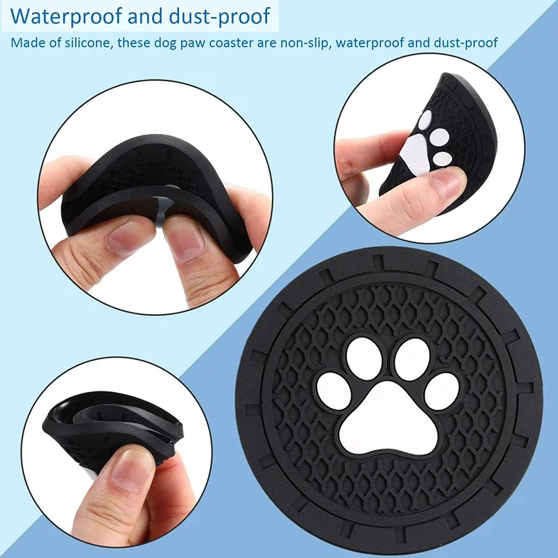 Cute Dog Paw Car Cup Holder Coaster Silicone Anti Slip Cup Holder Insert Coaster Mat Universal Car Interior Accessories