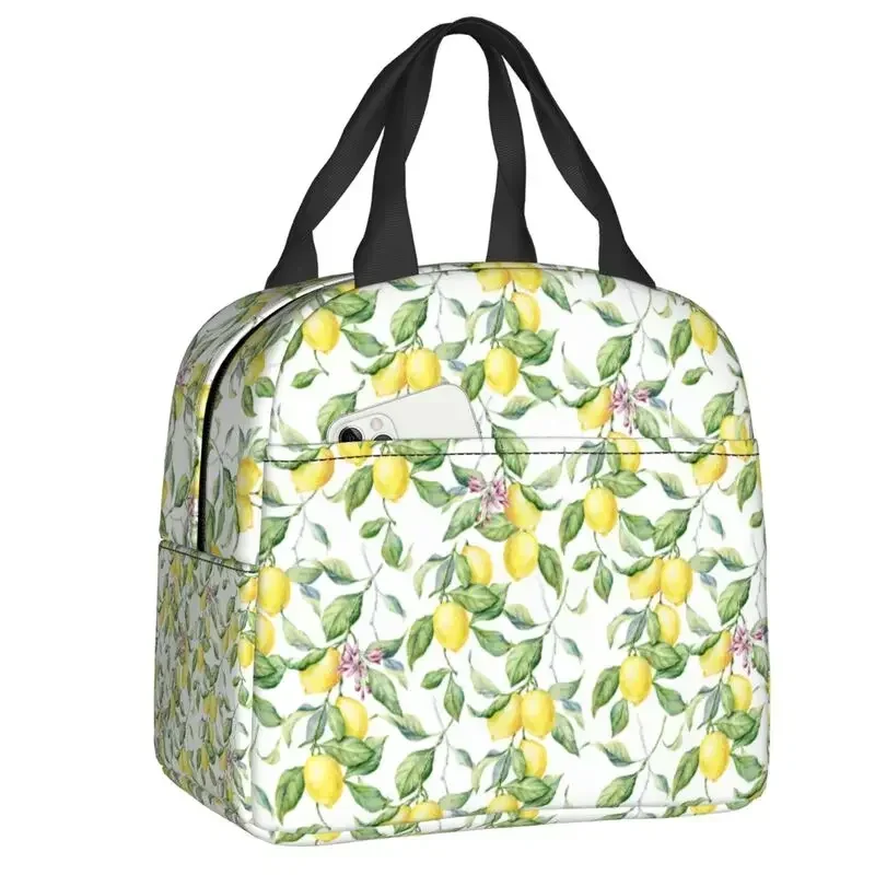 Tropical Fruit Summer Lemon Insulated Lunch Box for Women Reusable Thermal Cooler Lunch Bag Food Picnic Container Tote Bags