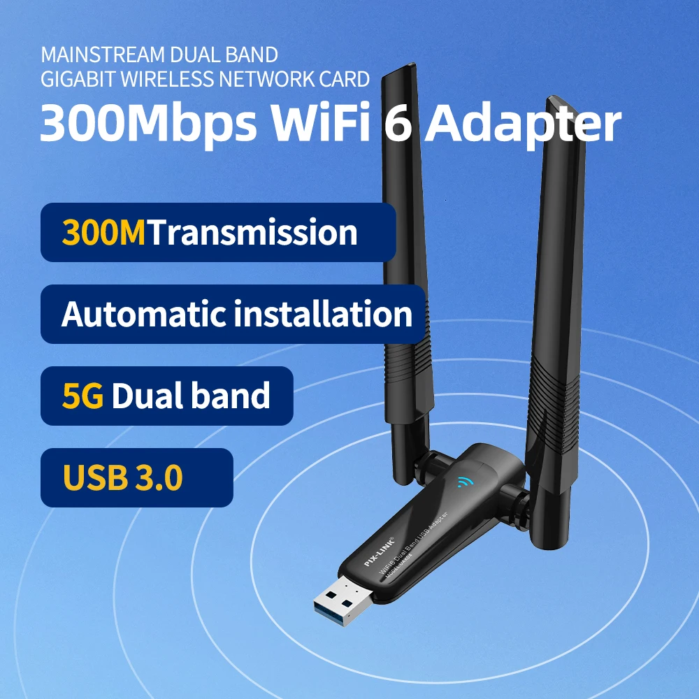 

PIX-LINK UAX04 300 Мбит/с USB Wi-Fi адаптер, двухдиапазонный 2.4G/5G, с раскладной антенной, беспроводной донгл, Soft AP Hotspot, Mini USB 3.0