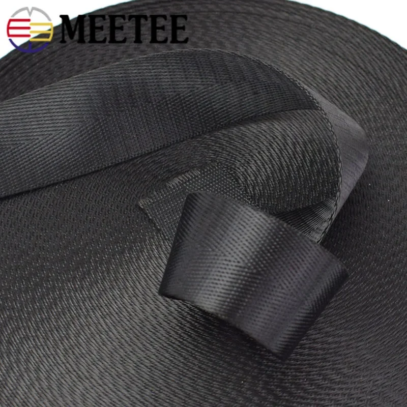 Meetee 5Meters 20/25/32/38/50mm Nylon Black Webbing Tape Herringbone Pattern DIY Backpack Strap Seat Belt Sewing Accessories