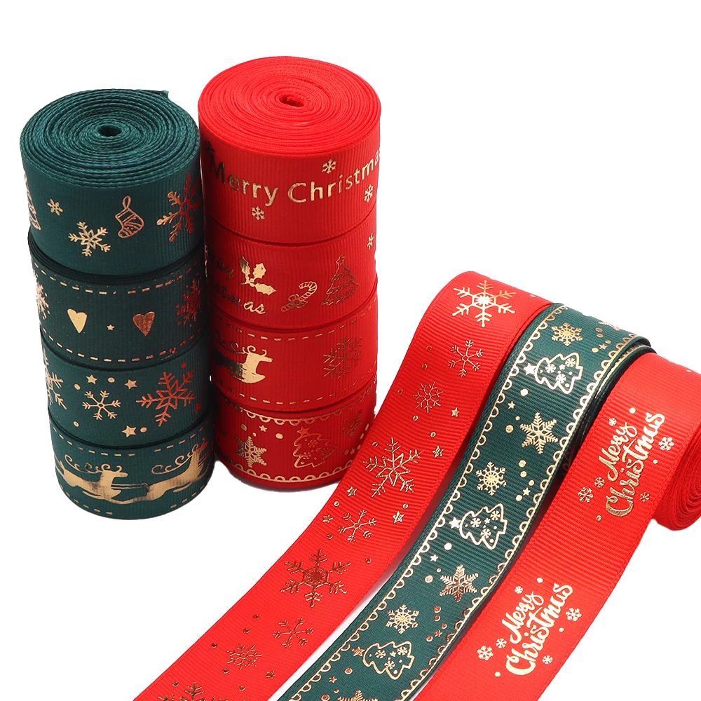 5 Yards 25mm 1 Zoll Weihnachtsband Bedrucktes Weihnachts-Polyesterband für DIY-Geschenkverpackung Handgemachtes Design Weihnachtsdekoration – Detail 4