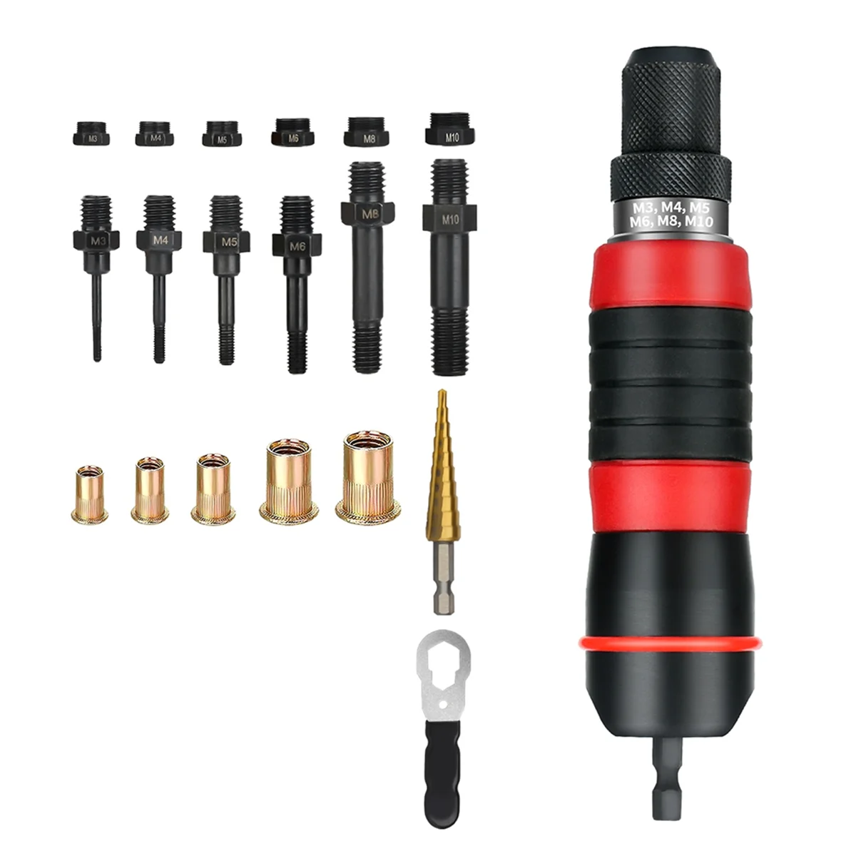 M3-M10 Electric Rivet Tool Drill Adapter Grade DIY Plug-in Nut Quick Riveting Tools Kit with Rivet Nuts-AB09