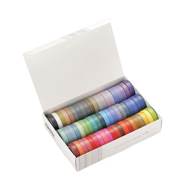 60pcs non-repetitive basic solid color rainbow tape, for notebook diary DIY decoration, office layout and paper sticker box set