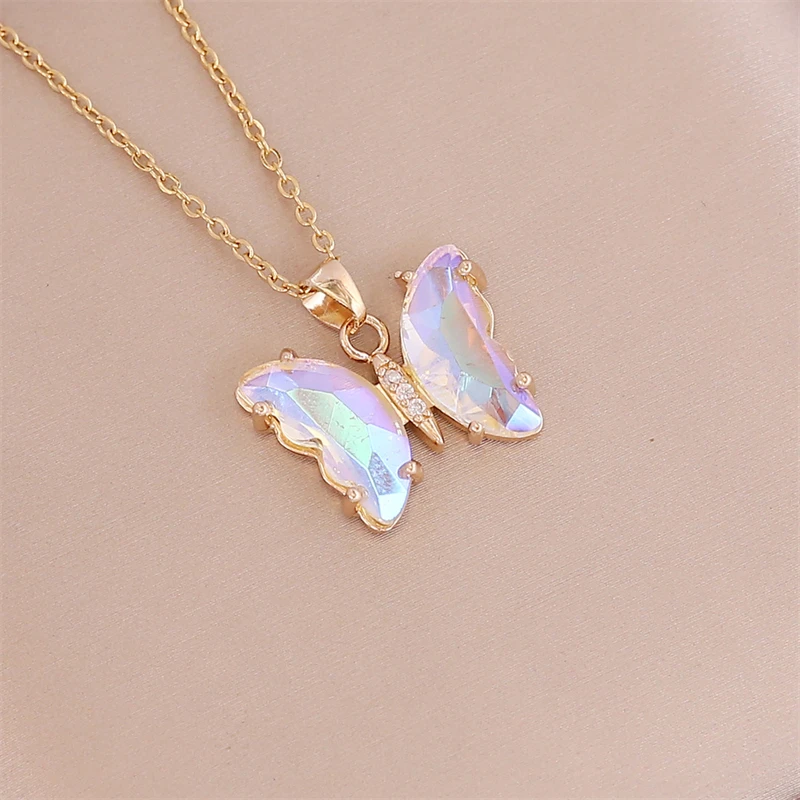 Exquisite Luxury Crystal Butterfly Charm Necklace Colorful Insect Charm Collar Chain Women\'s Fashion Jewelry Accessories Gift