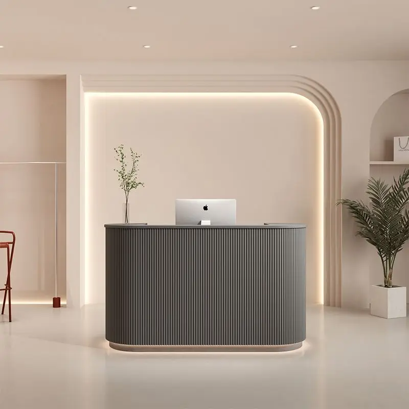 

Modern minimalist curved paint with light front desk beauty salon office reception