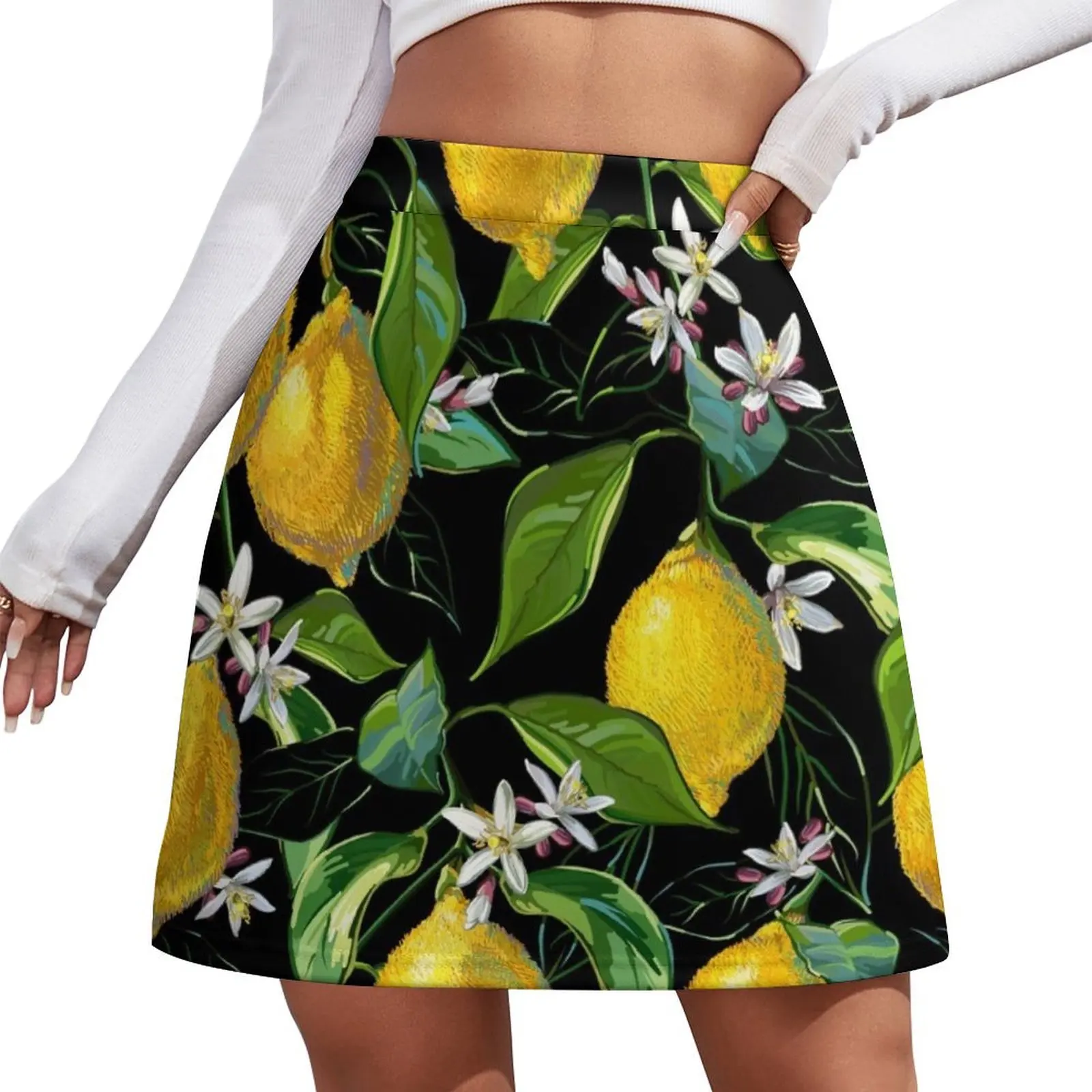 

Fresh Lemons Black Mini Skirt Woman short skirt Women skirts short skirt