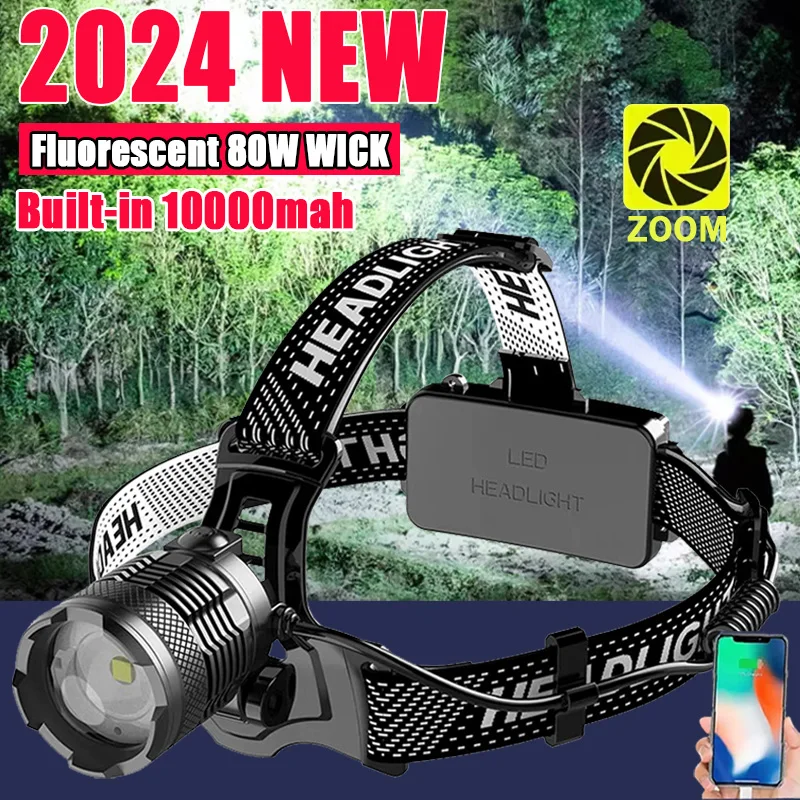 

Upgrade 1000000LM Powerful 800W LED Headlamp Rechargeable Head Flashlight Power Display Headlamp Fishing Camping Head Lantern