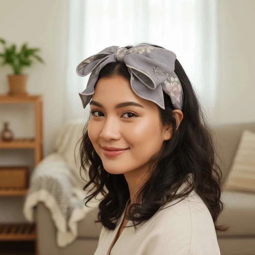 

Headwear Three-layer Bow Headband Creative ABS Bownot Wide Hair Hoop Contrasting Colors Korean Style Floral Printed Hairband