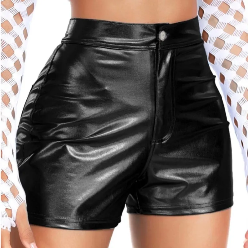 Women's Solid Leather Shorts High Waist Sexy Legging Shorts Casual Faux Leather Shorts Spicy Girl Night Club Party Sexy Clothing