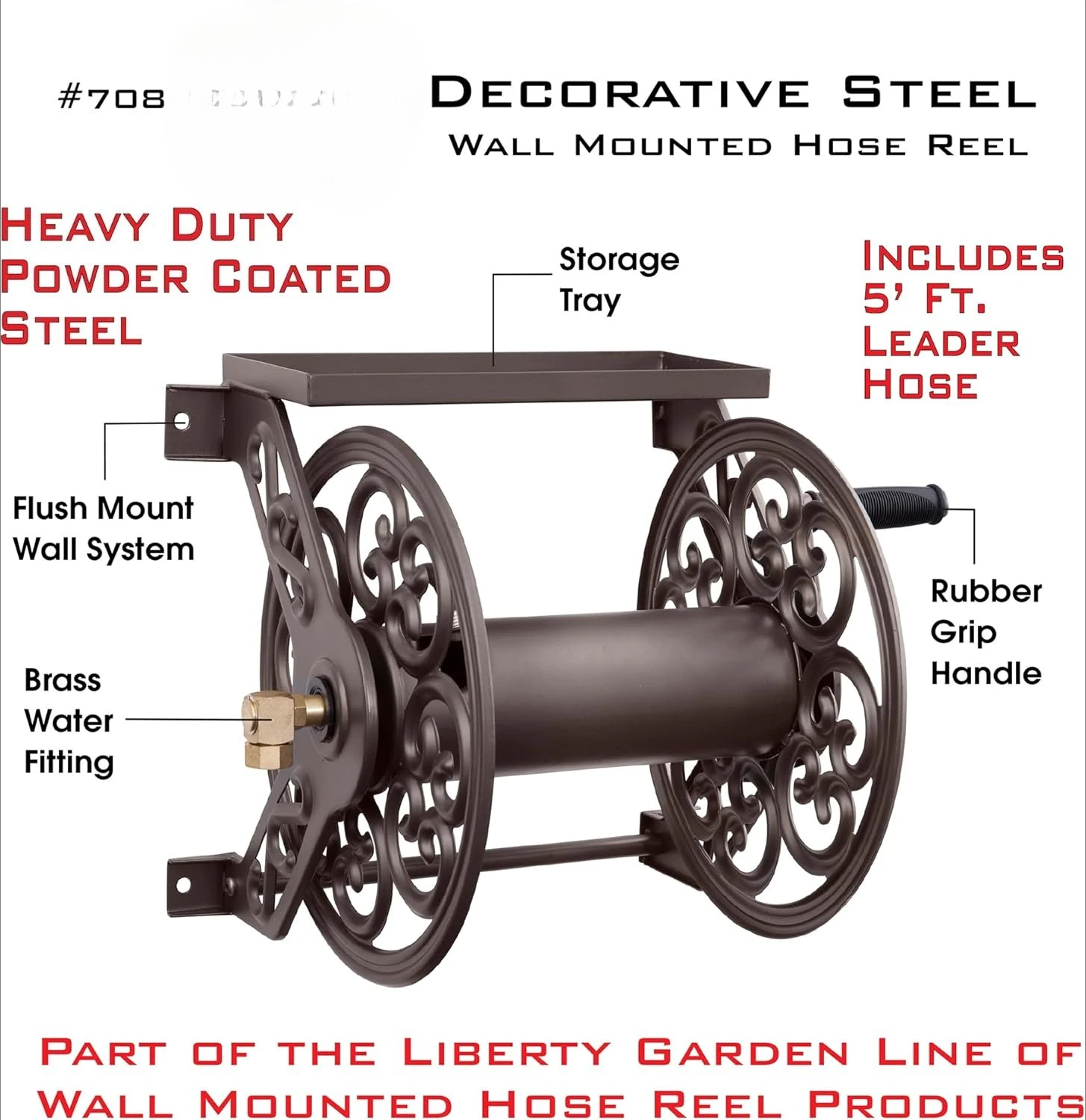 

708 Steel Decorative Wall Mount Garden Hose Reel, Holds 125-Feet of 5/8-Inch Hose - Bronze