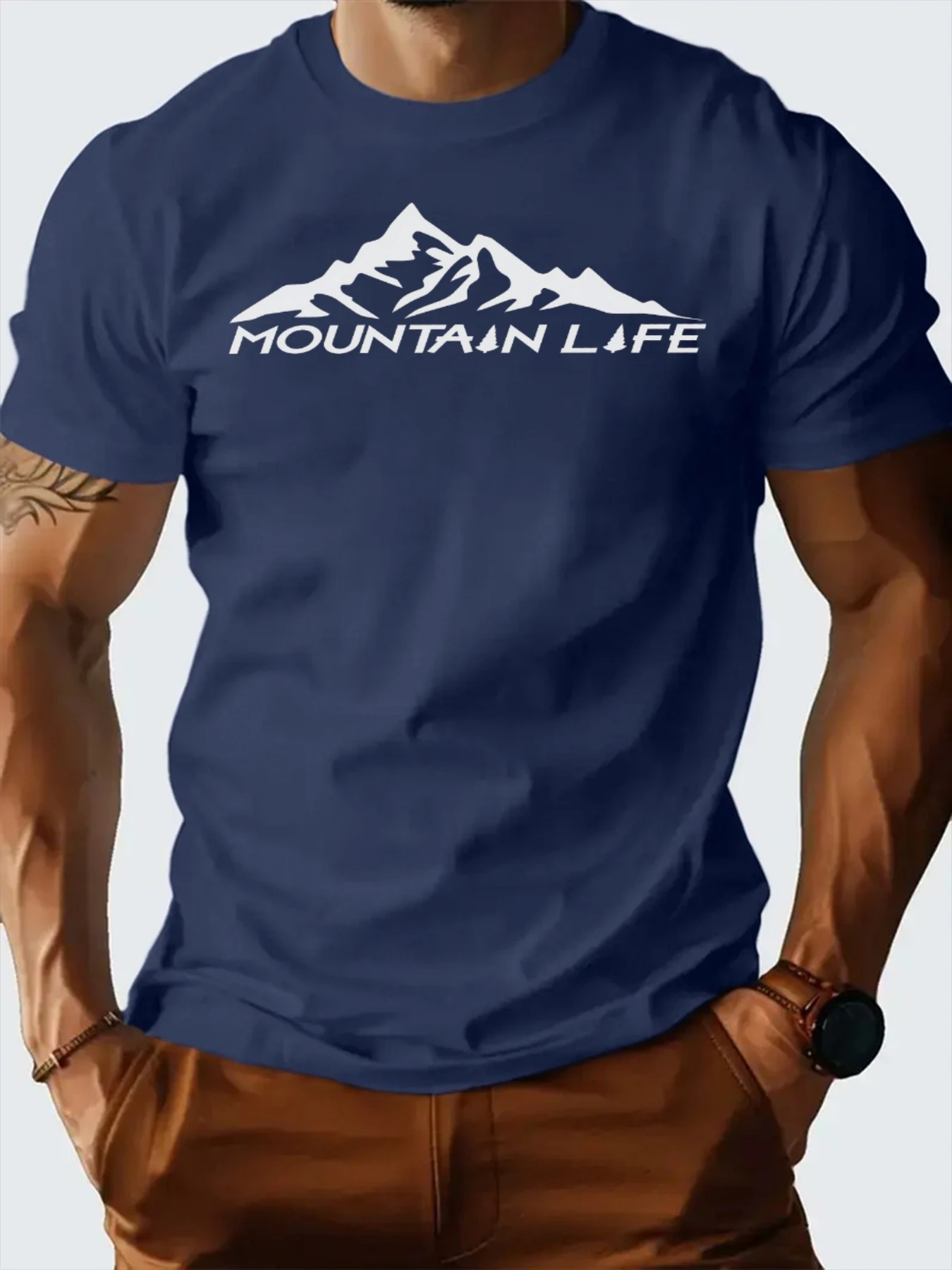 Tシャツ男性用綿 100% 夏プリントカジュアルスリムフィットラウンドネック半袖 Tシャツトップ