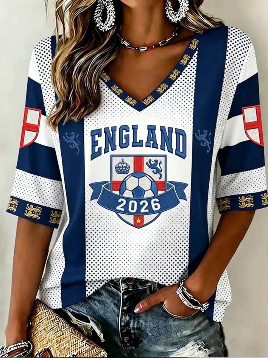 2026 New Women England Football V Neck Jersey Y2K Oversized T-shirt Suitable for Daily and Training Wear Quick Drying