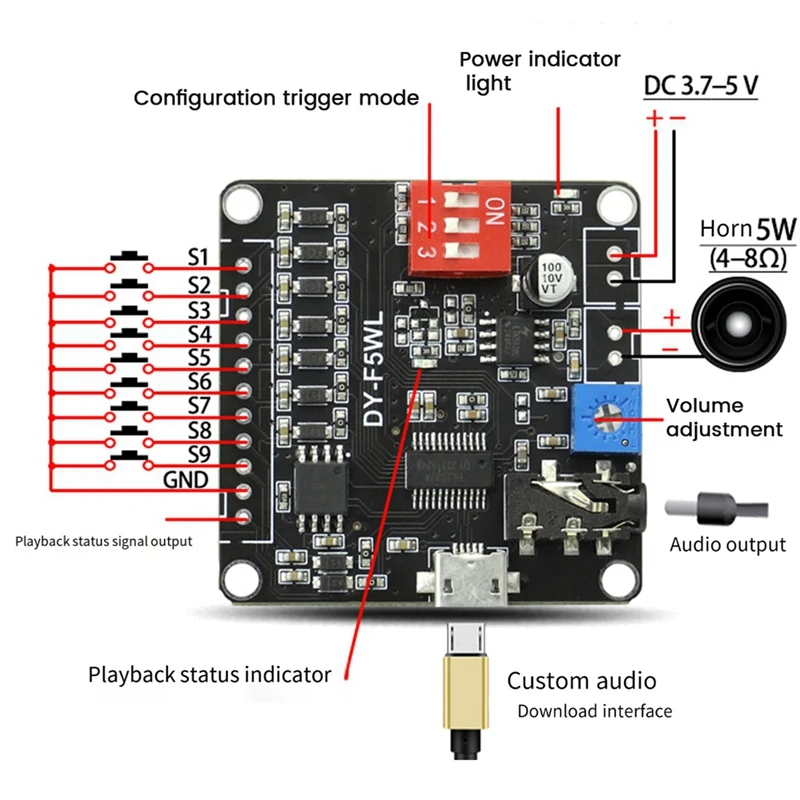 DY-F5WL 5W MP3 Music Player Control Module Supporting Micro-SD Card MP3 Music Player For Arduino