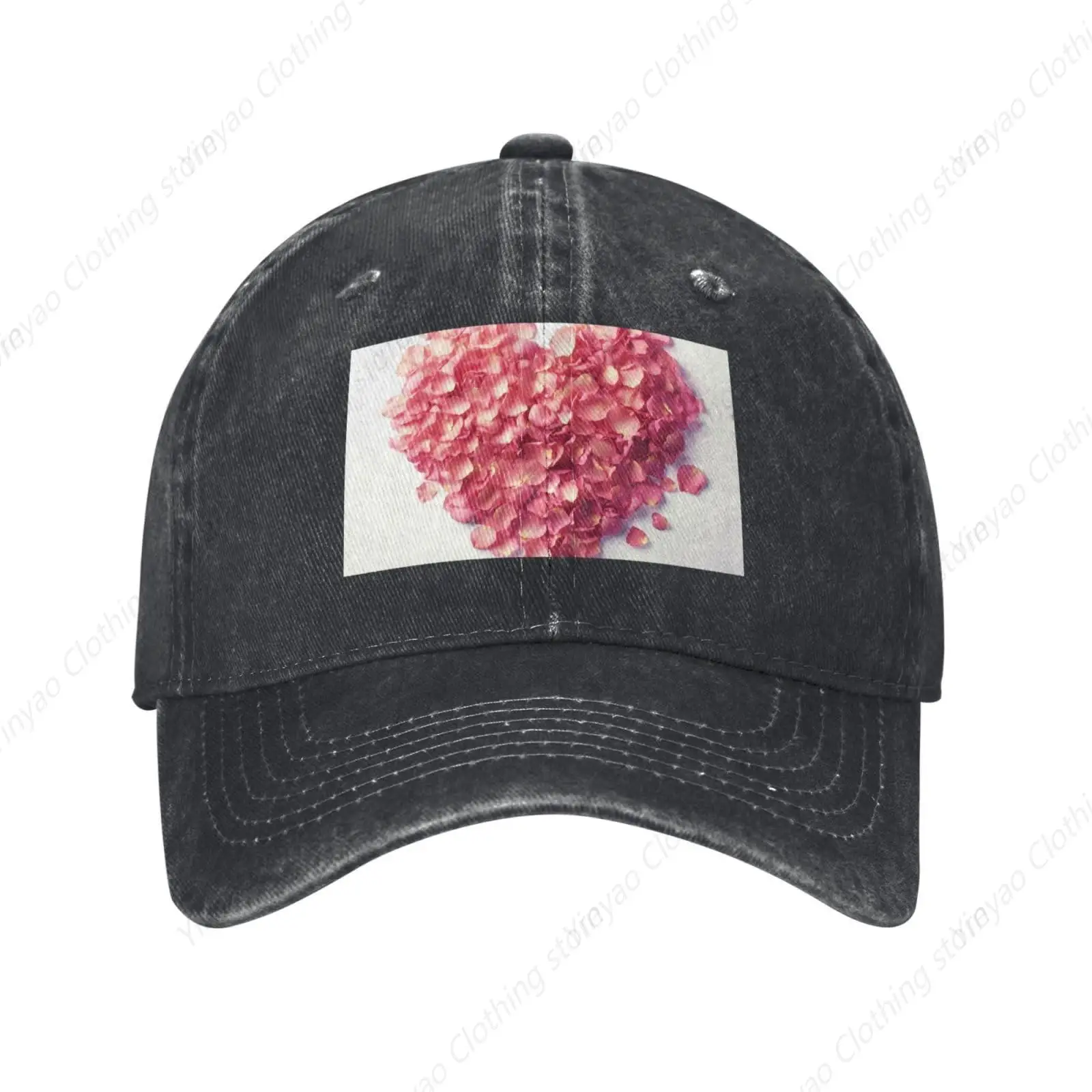 

Heart Shaped Petal Print Vintage Denim Baseball Cap Sun Shading Outdoor Truck Cap Red Gift