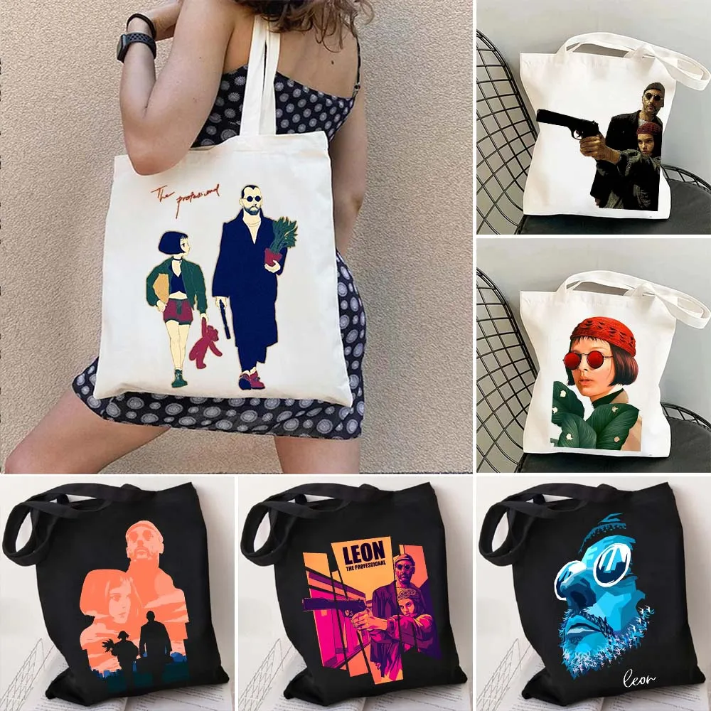 Vintage Movie Fashion Leon Mathilda The Professional Girl Cartoon Women Canvas Shoulder Cotton Tote Bag Shopper Shopping Handbag