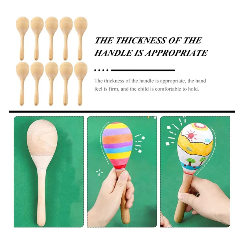 BABQ 10Pcs Maracas Hand Percussion Rattles DIY Wood Maracas with Crisp Blow Sound for Music Party Favors