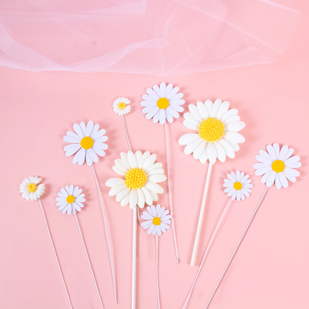 1set Daisy Cake Topper Multi Size Paper Daisy Flower Cake Picks Girl Birthday Party Baby Shower Cake Decoration Wedding Supplies