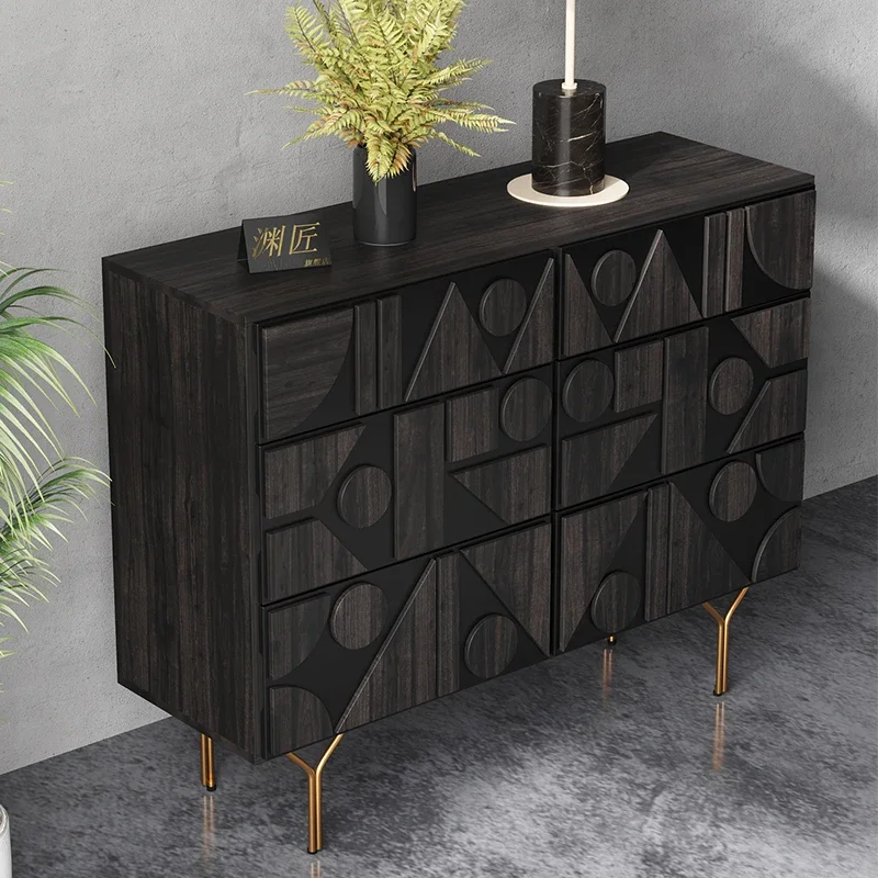 Solid Wood Chest of Six Drawers Internet Celebrity All Solid Wood Light Luxury Complete Meal Side Locker Small Apartment