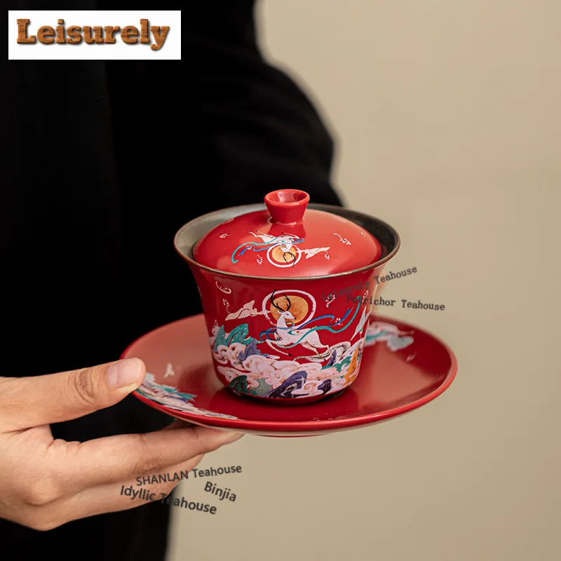 

150ml Dunhuang Nine-color Deer Horseshoe Gaiwan Zen Tea Tureen Tea Bowl With Lid Kit Tea Brewing Cover Bowl Tableware Craft Gift
