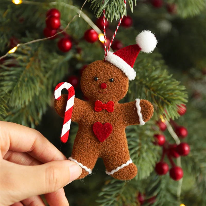 3Pcs Christmas Fuzzy Gingerbread Man Doll Xmas Tree Pendants New Year Kids Gift Hanging Ornaments Christmas Decorations for Home