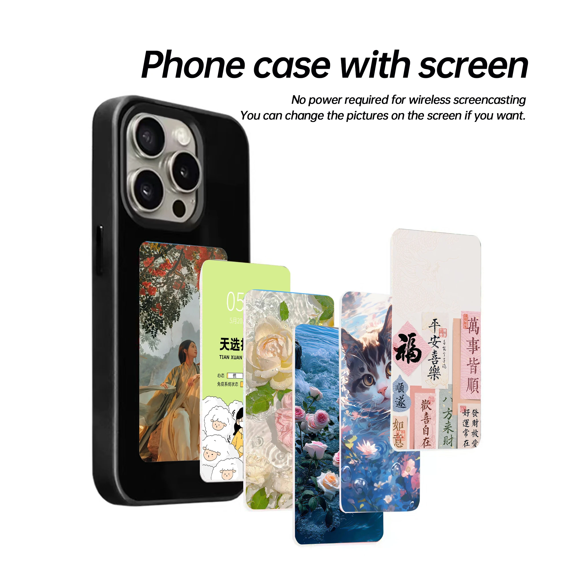 

4 Colors AI Eink Display Picture Changeable NFC No Need Battery Epaper Protect Case for iPhone 13 14 iPhone 15 Pro Max Eink Case