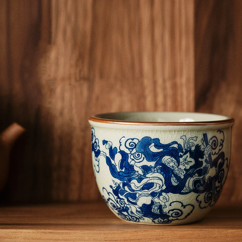 Hand Painted Cup Chinese Antique Wukong Pottery Jingdezheng Cups Beautiful Tea Cup Set Teaware Boat Mugs For Tea Ceremony
