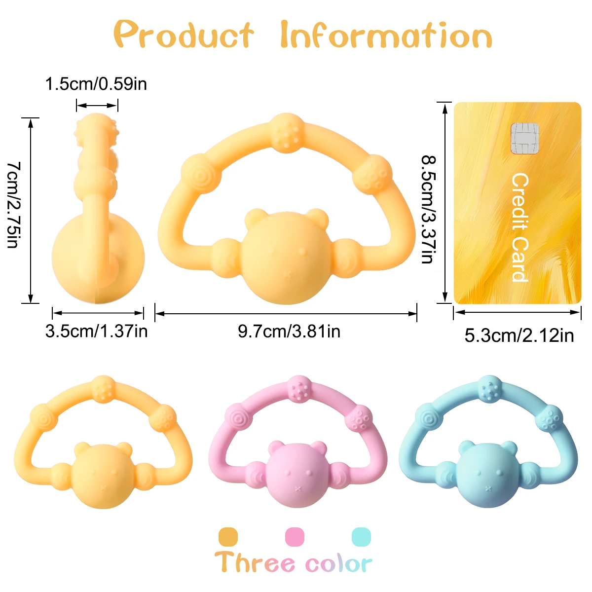 1PCS Baby Silicone Rattle Toy Solid Color Baby Teethering Toys Cartoon Bear Baby Stuff Educational Baby Newborn Items