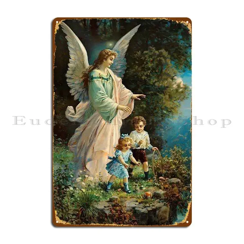 Guardian Angel Watching Over Kids Nursery Gift Metal Plaque Poster Printing Decoration Garage Wall Mural Tin Sign Poster