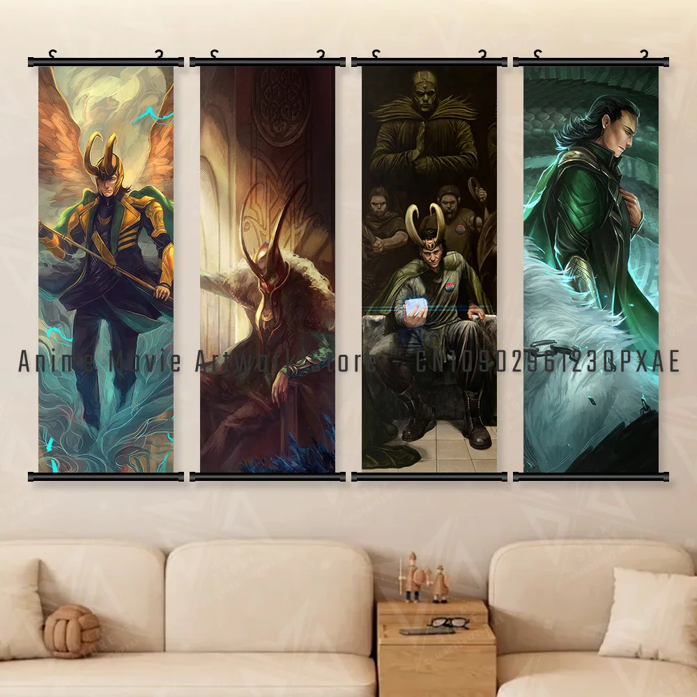 

Мстители Бог озорью Локи Настенное искусство Холст Свитки Картина Фильм Marvel Висячая картина Украшение дома Печать Плакат