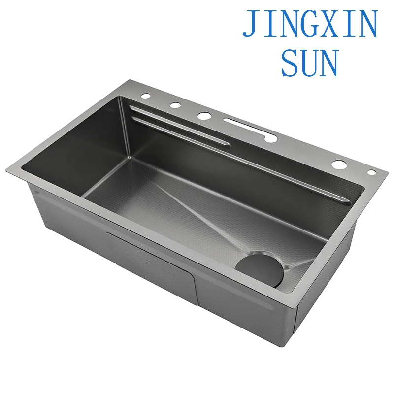 7546 Nano Black Single Slot Waterfall Kitchen Sink Smart Multifunctional Whale Piano Key Modern Sink Kitchen Stainless Steel