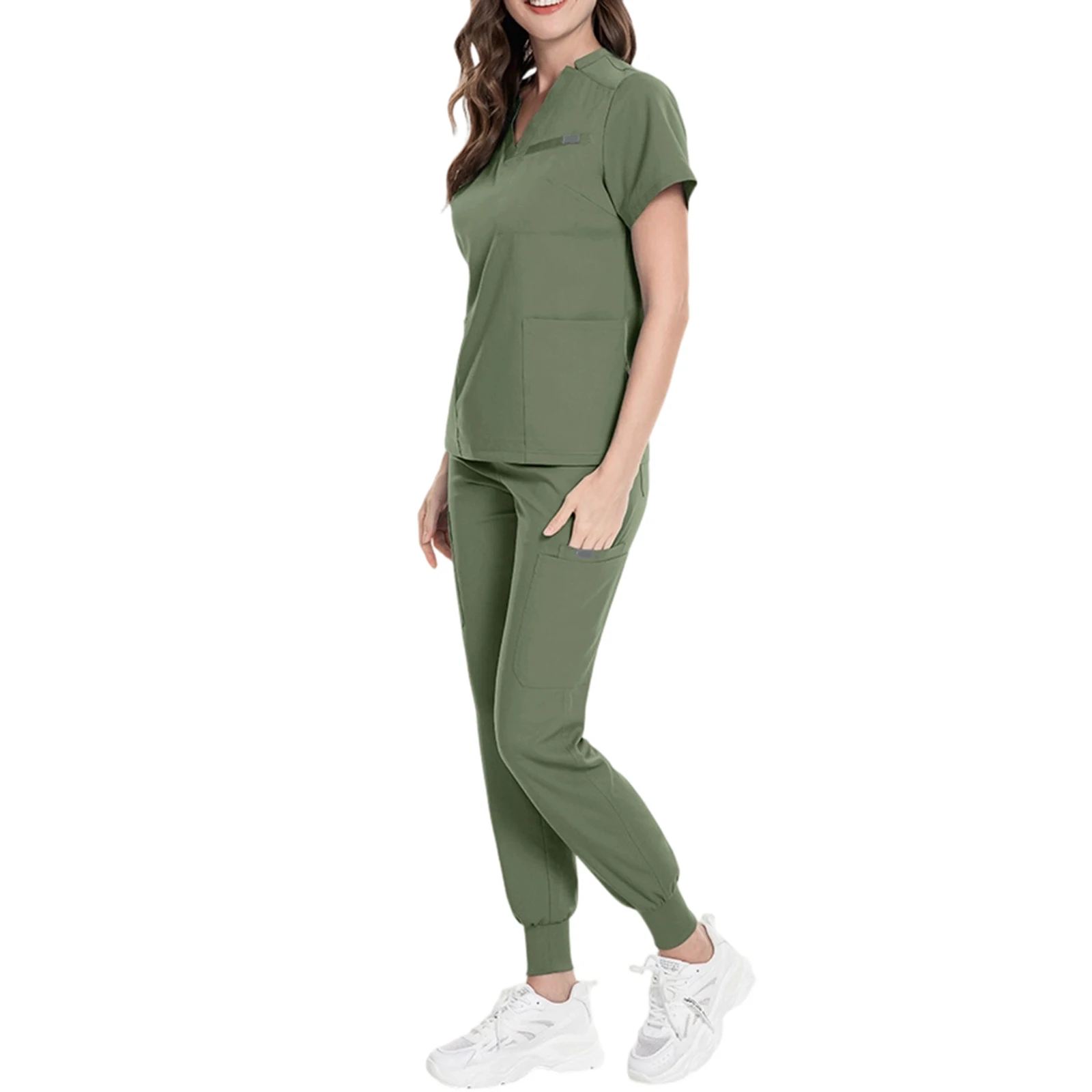 

Women's Nurse Scrub Set V-Neck Short Sleeve Multi-Color Multi-Pocket Jogger Pants Medical Uniform Healthcare Workwear