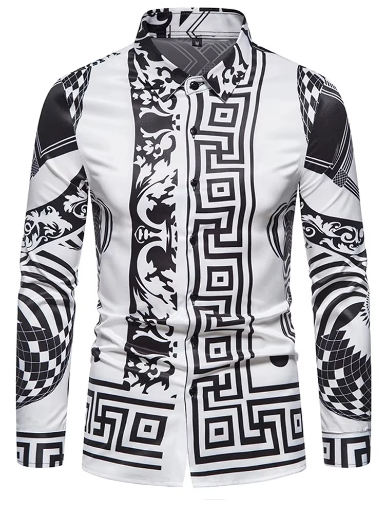 New Luxury Style Print Men's Turn-down Collar Button Shirt Casual Long Sleeve Shirt Fashion Streetwear Trend Tops