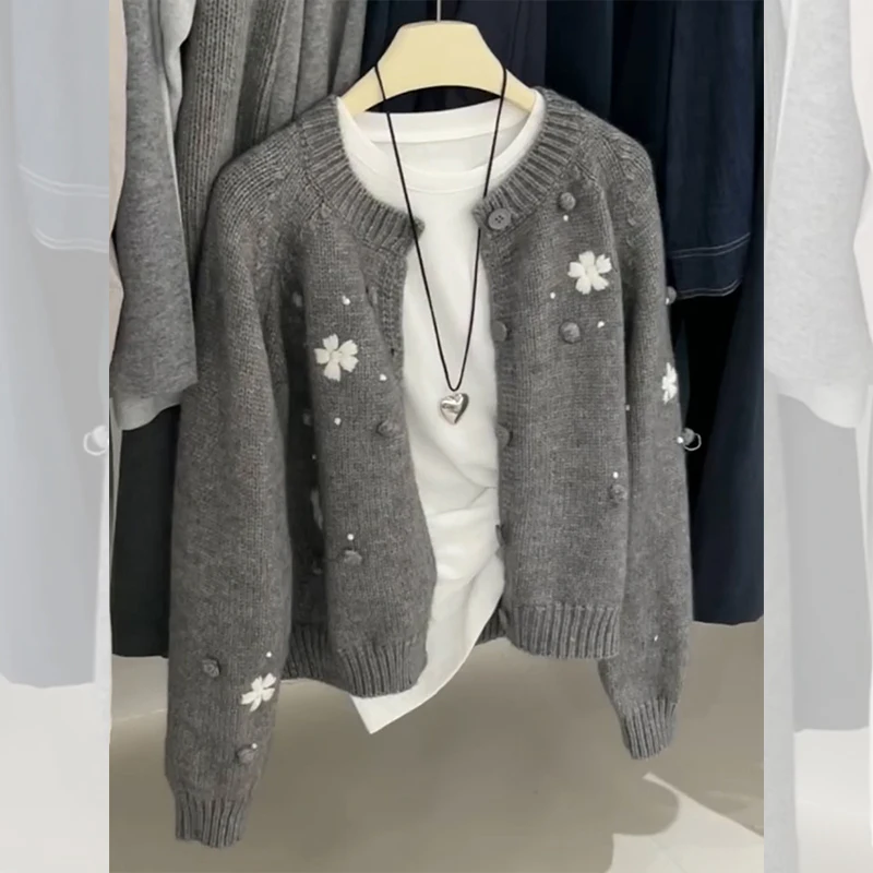 

Lazy Style Harajuku Casual Cardigan Single Breasted V-Neck Sweaters Autumn Winter Loose Long Sleeved Tops Women Knit Coat